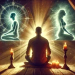 Vreemdgaan en Spiritualiteit: Betekenis, Karma en Gevolgen DALL·E 2025-02-22 20.20.53 – A realistic image depicting a spiritual representation of infidelity. The scene shows a person sitting alone in deep thought, illuminated by soft cand
