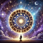 Daghoroscoop – Ontdek Wat Deze Dag Voor Jou Brengt! DALL·E 2025-03-10 09.15.26 – A mystical and celestial-themed illustration of a daily horoscope concept. A glowing zodiac wheel is at the center, surrounded by sparkling stars and