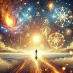 Ontwaak je Ziel: Leef een Inspirerend Leven DALL·E 2025-03-12 23.50.29 – A serene and mystical landscape symbolizing an inspiring life. A person stands on a luminous path surrounded by golden light, cosmic energy, and float