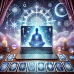 Online Paragnost – Krijg Antwoorden en Inzichten vanuit Huis DALL·E 2025-03-17 09.44.22 – A mystical and serene digital scene depicting an online clairvoyant consultation. A glowing laptop screen shows a spiritual advisor with tarot cards a